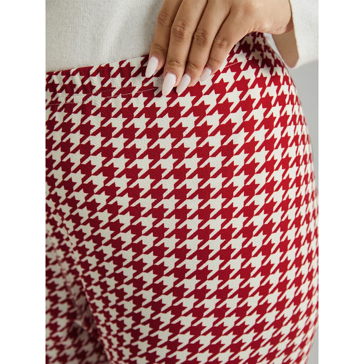 Plus Size Christmas Houndstooth Elastic Waist High Rise Leggings Women Raspberry Elegant High stretch Skinny High Rise Dailywear Leggings BloomChic 26/4X Product Image