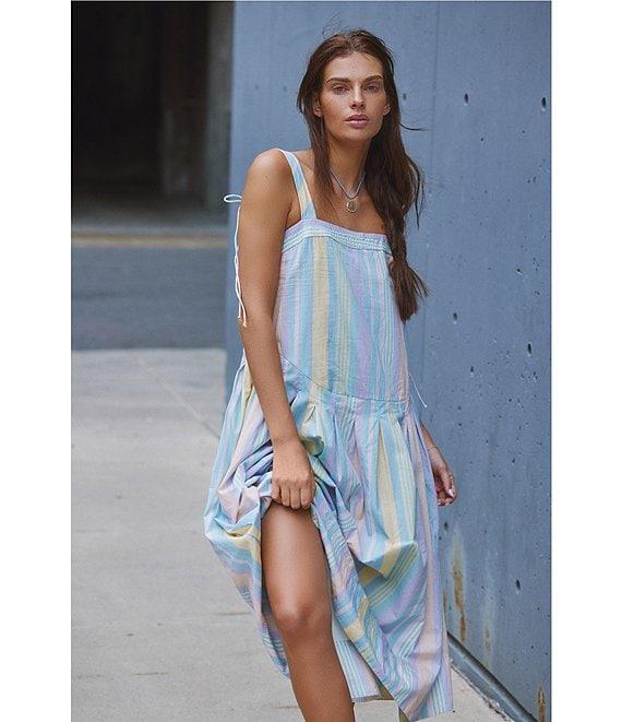Free People Primavera Stripe Square Neck Sleeveless Midi Shift Dress Product Image