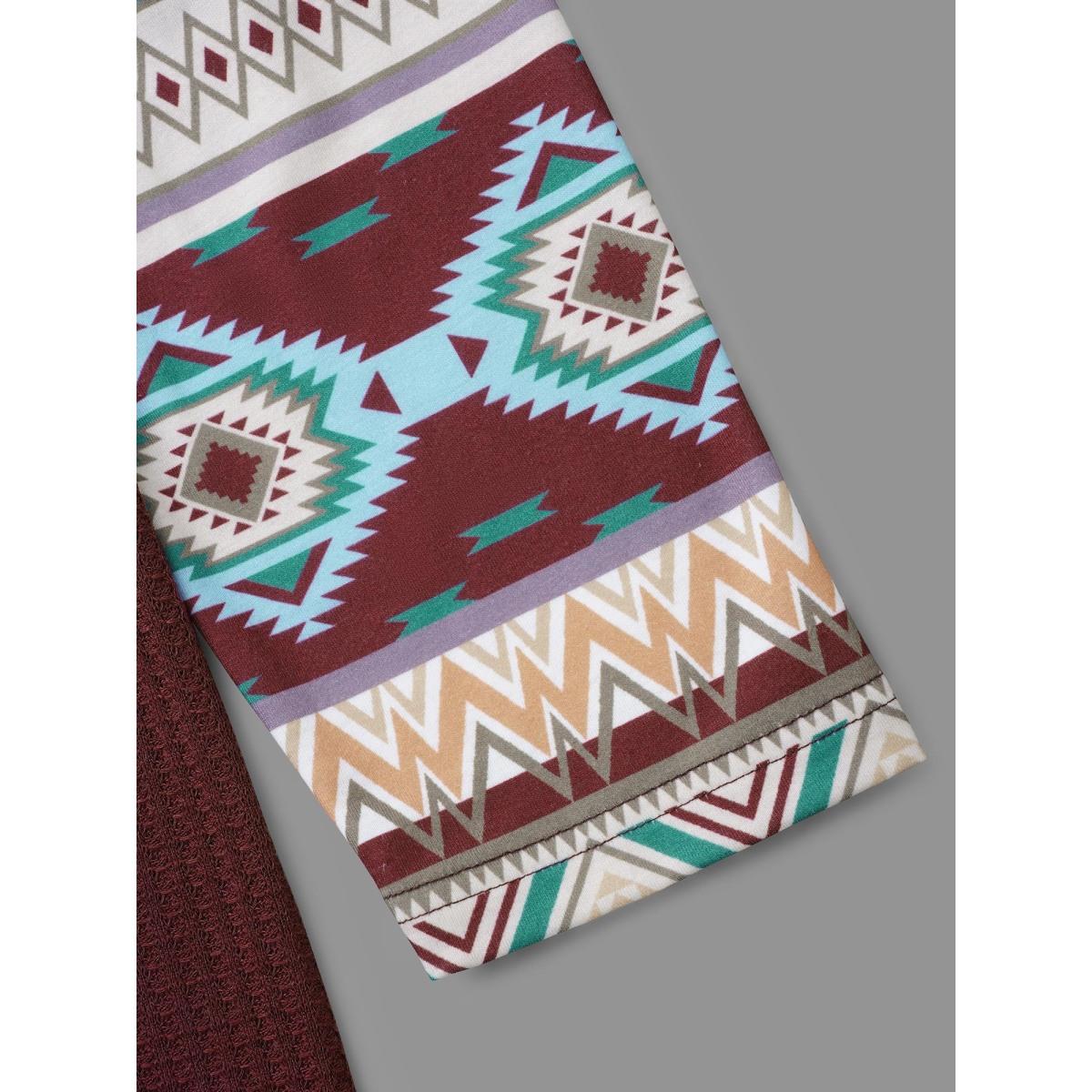 Plus Size Bandana Print Texture Patchwork Hooded T-shirt Plum Women Casual Texture Hooded Everyday T-shirts BloomChic 14-16/1X Product Image