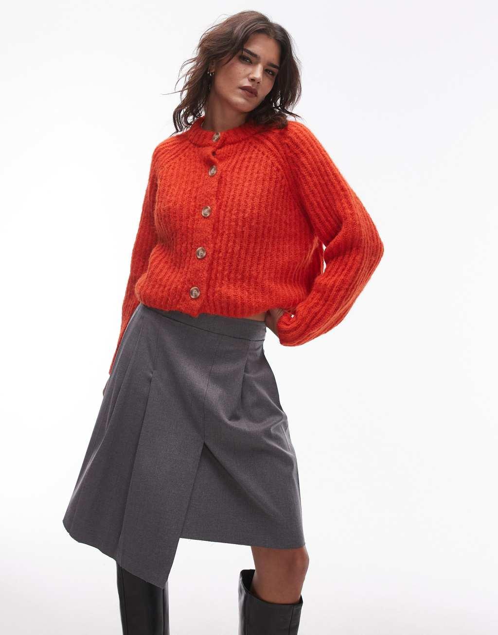 Topshop cutabout pleated kilt in gray Product Image