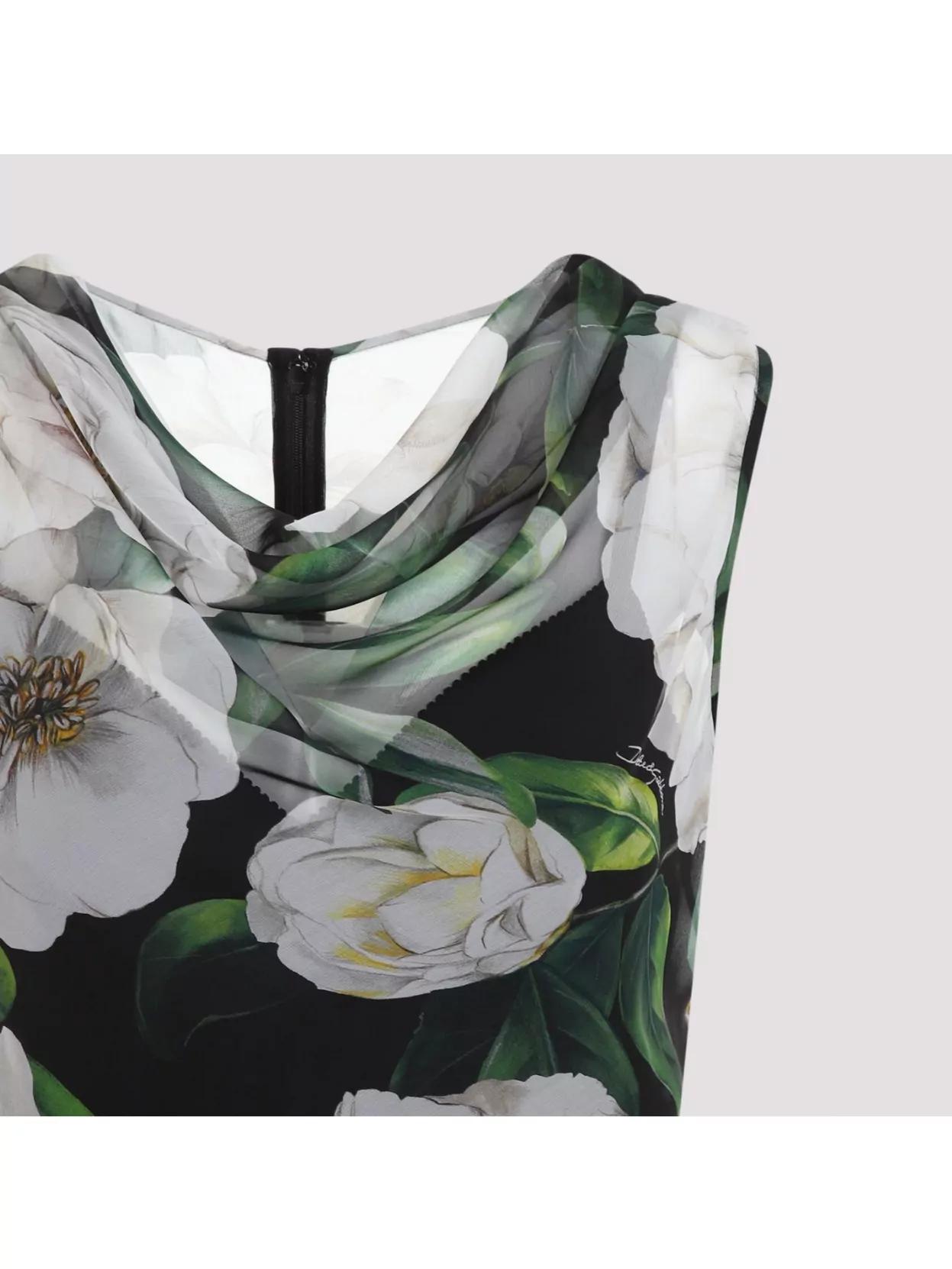 DOLCE & GABBANA Silk Dress With Floral Print Dresses Multicolor In Gardeniafnero Product Image