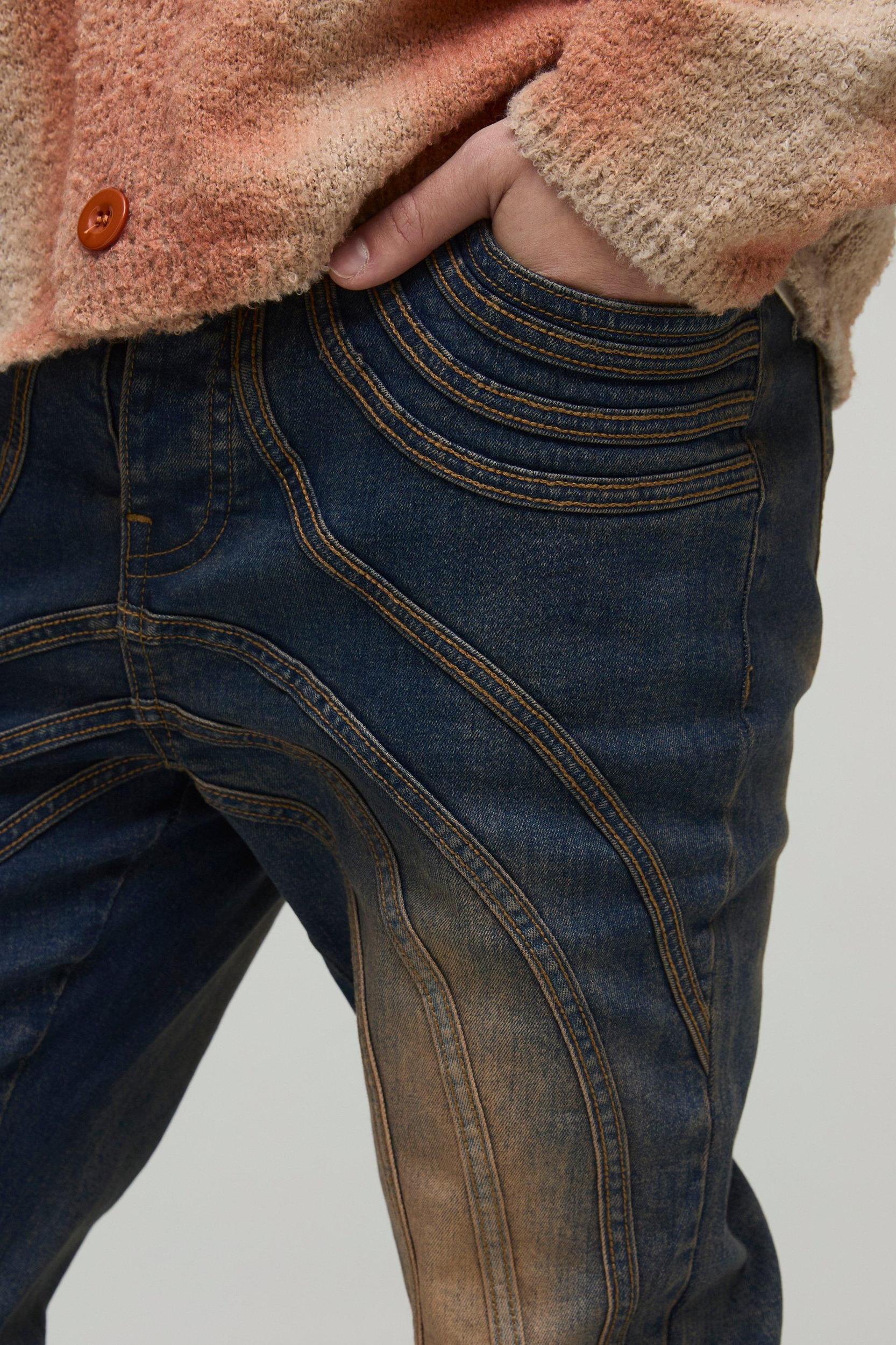 Skinny Stacked Washed Panelled Biker Jeans | boohooMAN USA Product Image