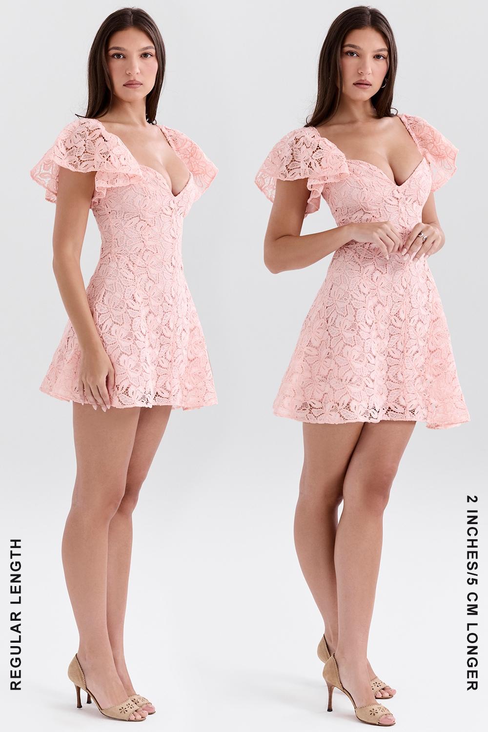 Verity  perfectly pink floral lace mini dress Product Image