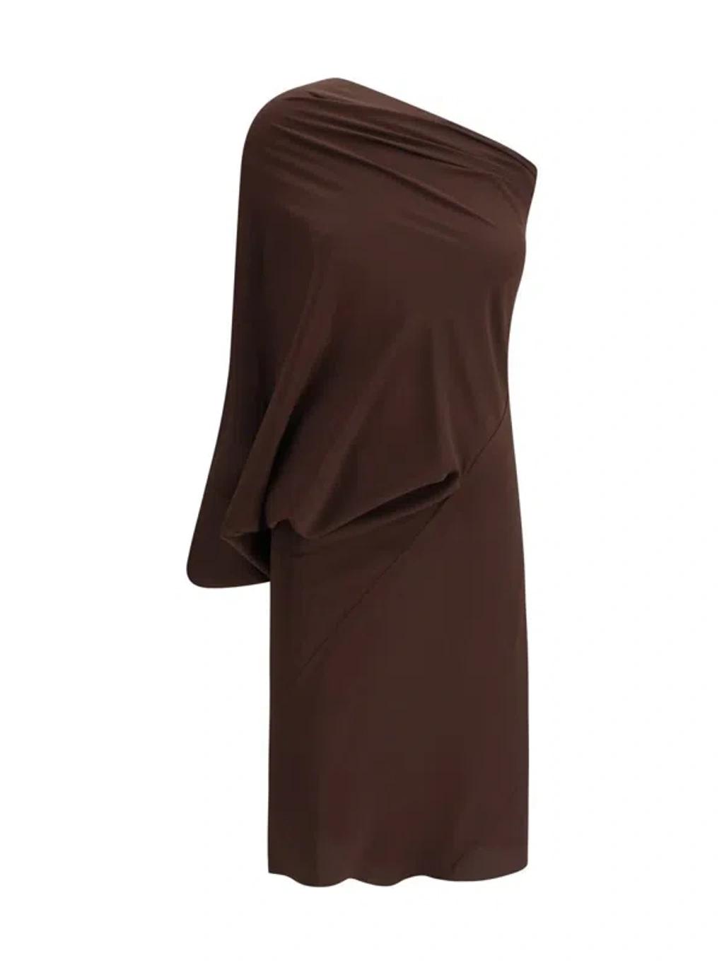 RICK OWENS One-shoulder Draped Dress In Brown Product Image