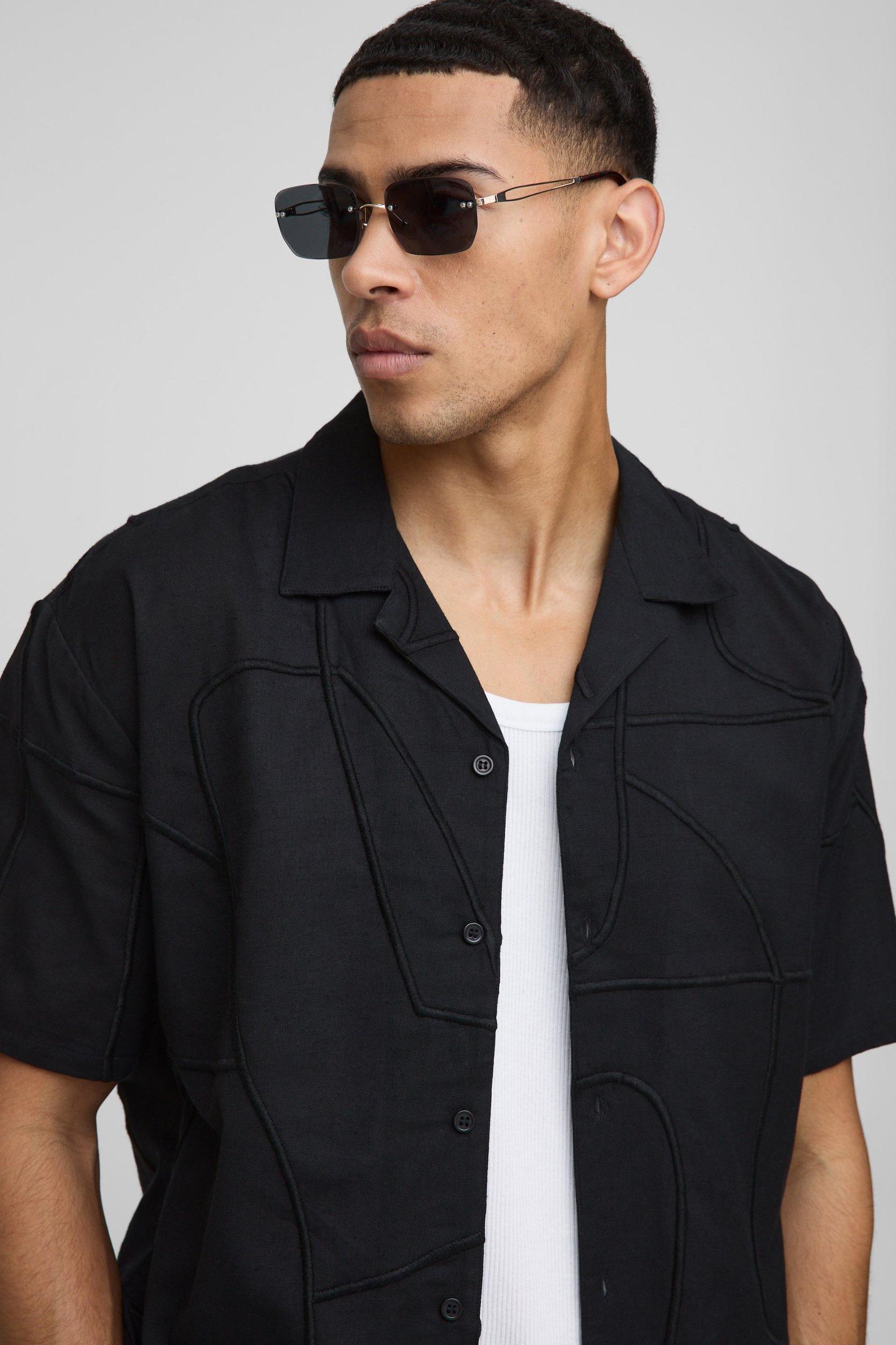 Oversized Abstract Embroidery Revere Shirt | boohooMAN USA Product Image