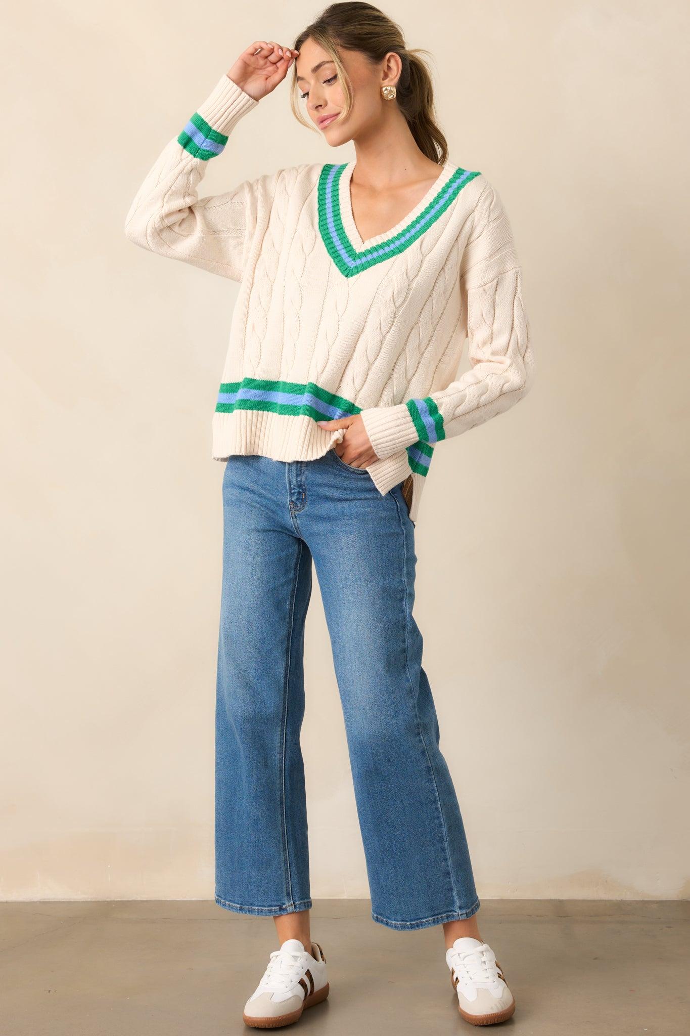 On My Own Time Oversized Ivory Cable Knit Sweater Product Image