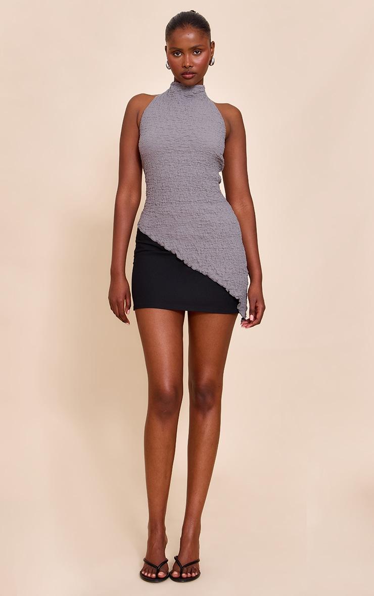 Grey Textured High Neck Asymmetric Hem Detail Long Top Product Image