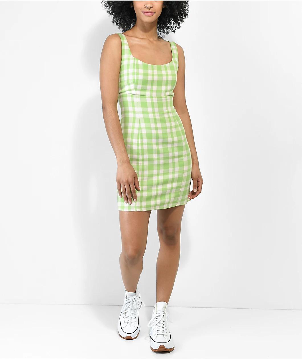 Empyre Sasha Green Plaid Tank Dress Product Image