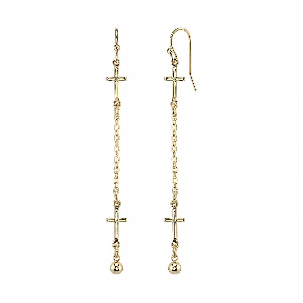 1928 Cross Linear Drop Earrings, Womens, 14k Gold Product Image