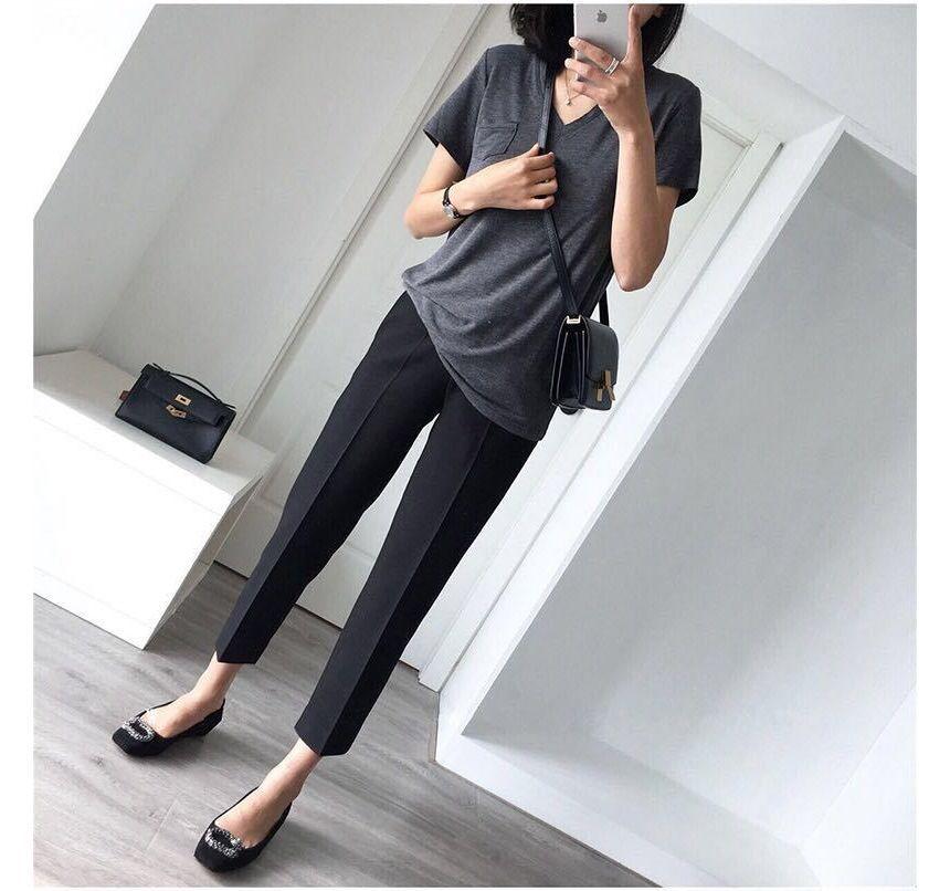 Maternity High Waist Plain Cropped Tapered Pants Product Image