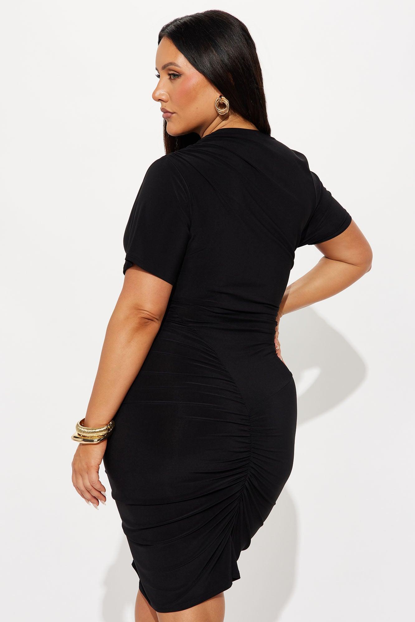 Keep Calling Ruched Midi Dress - Black Female Product Image