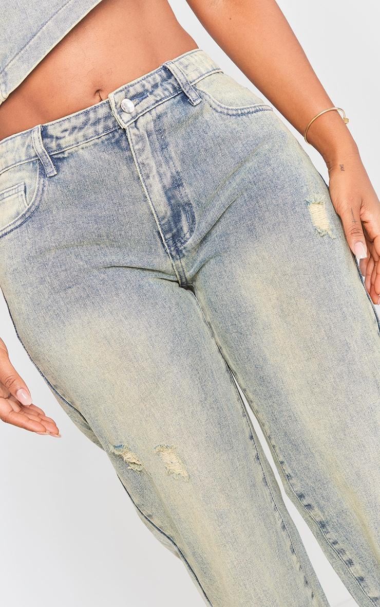  Shape Indigo Vintage Wash Washed Denim Wide Leg Jeans Product Image