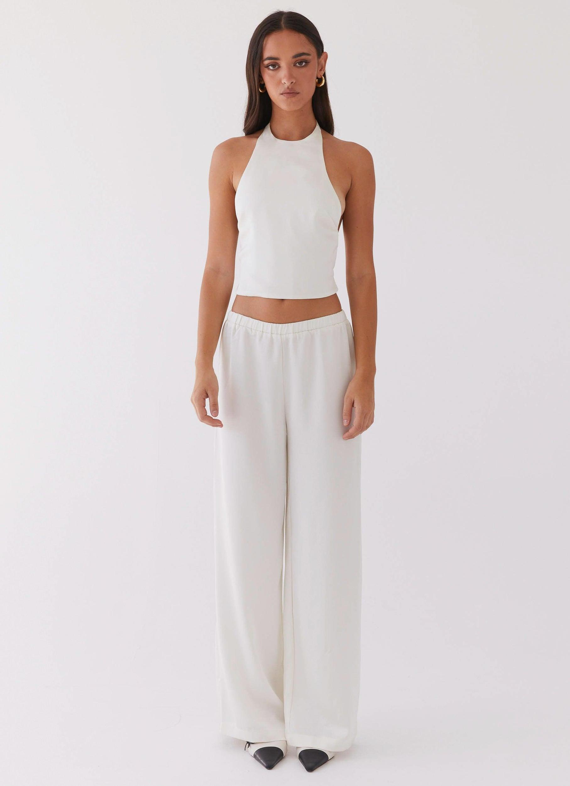 Bree Satin Halterneck Top - Pearl Product Image