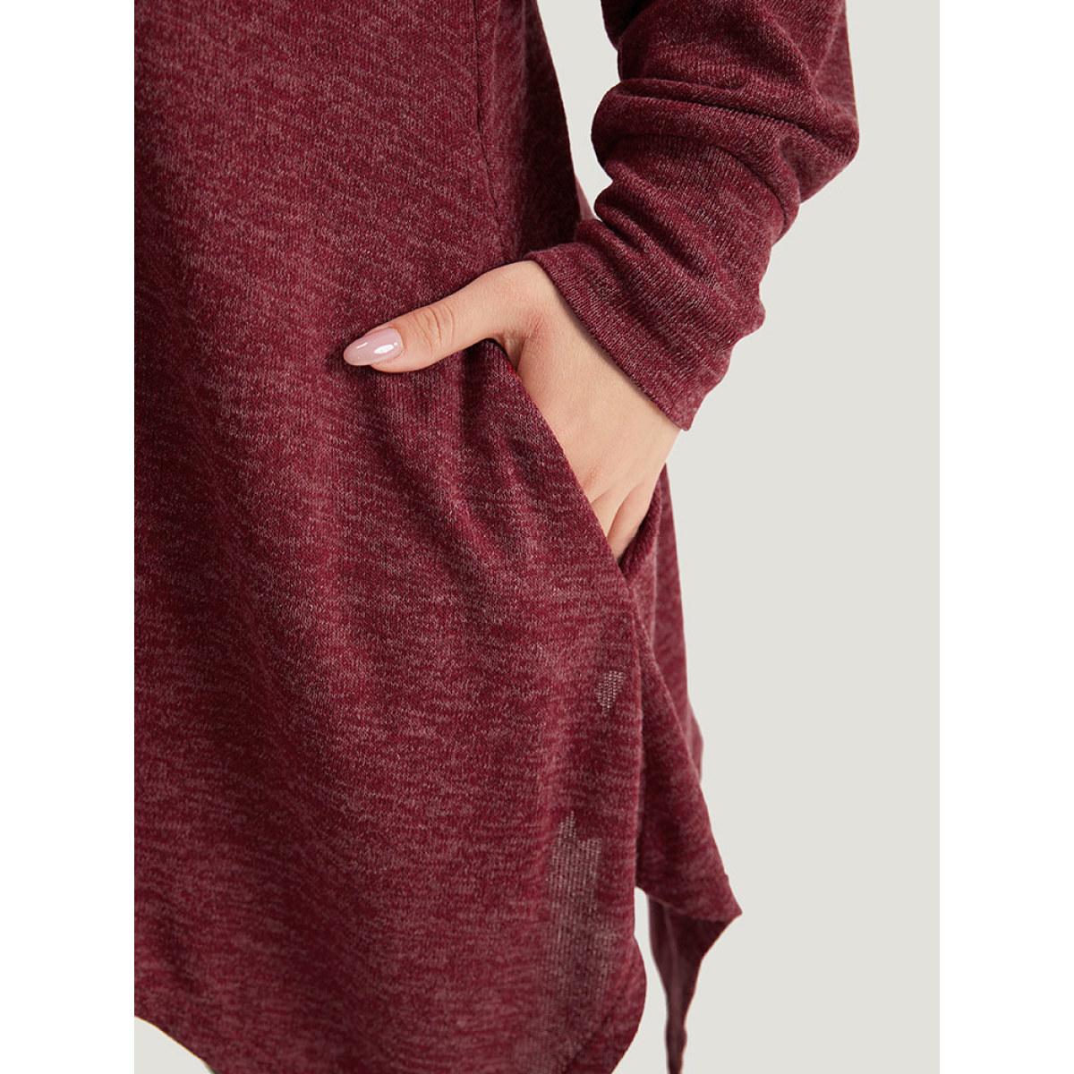 Plus Size Solid Turtleneck Pocket Hanky Hem Sweatshirt Women Scarlet Elegant Elastic cuffs Overlap Collar Dailywear Sweatshirts BloomChic 18-20/2X Product Image