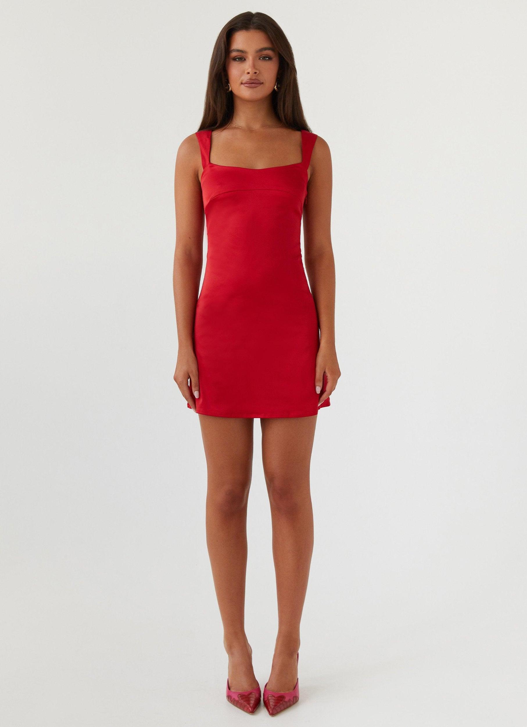 Odette Satin Mini Dress - Red Product Image