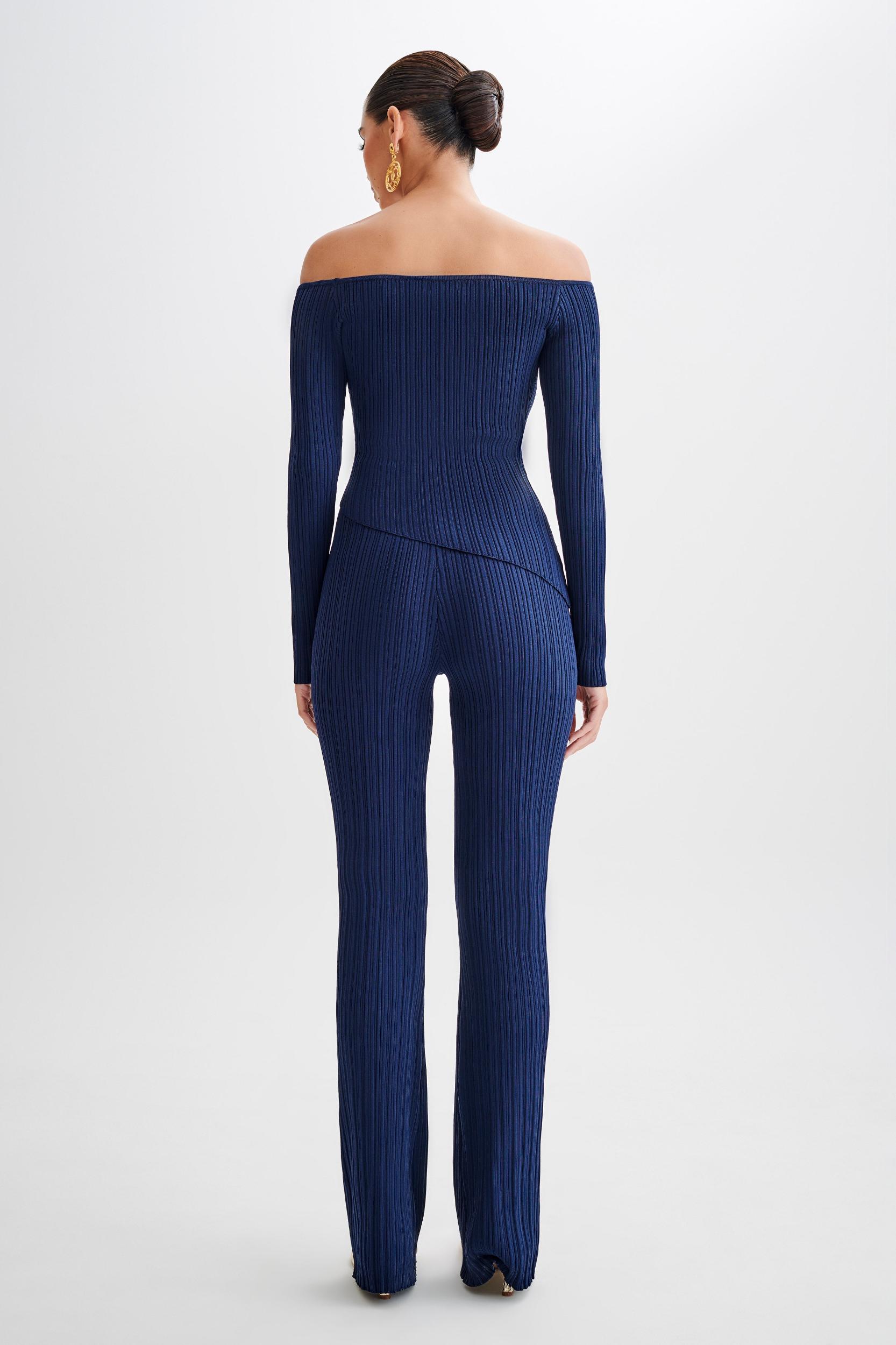 Chiara Straight Leg Rib Knit Pant - Navy Product Image