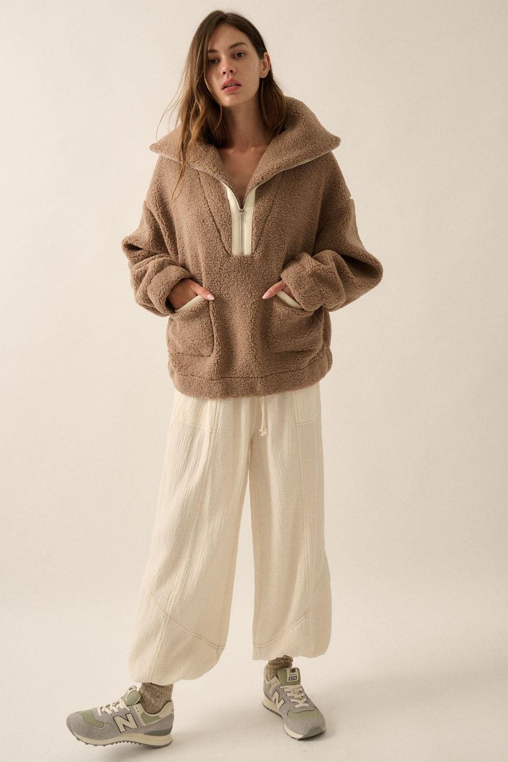 Oversized Sherpa Half Zip Pullover Jacket Product Image
