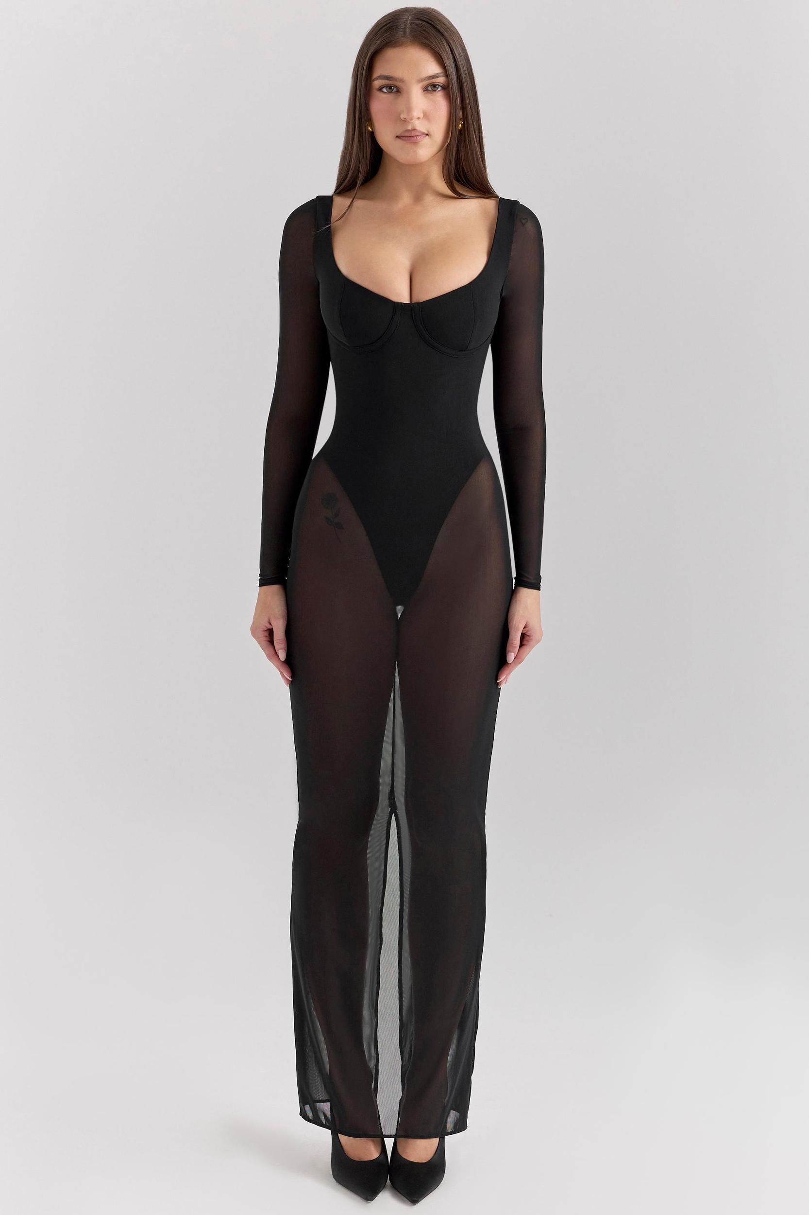 Everly  black mesh maxi dress with bodysuit Product Image