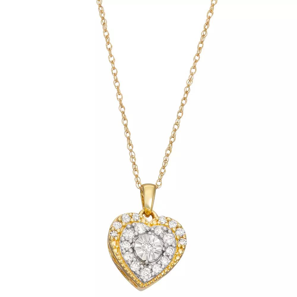 HDI 10k Gold 1/4 Carat T.W. Diamond Heart Pendant Necklace, Women's, Size: 18" Product Image