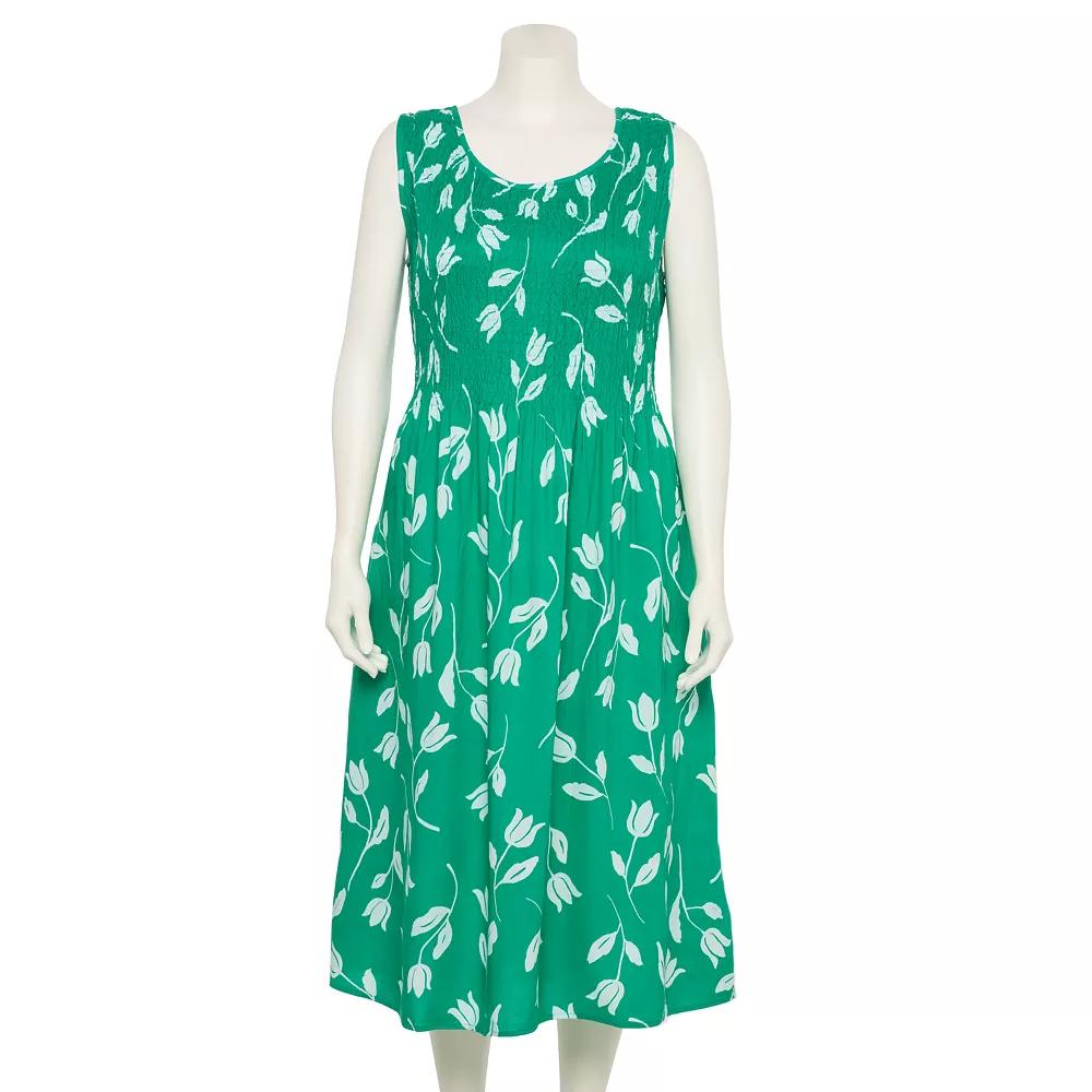 Plus Size Croft & Barrow® Smocked Midi Dress, Women's, Size: 2XL, Green Floral Silo Product Image