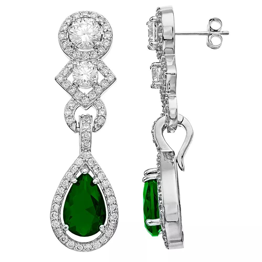 Sterling Silver Cubic Zirconia Dangle Earrings, Women's, Green Product Image