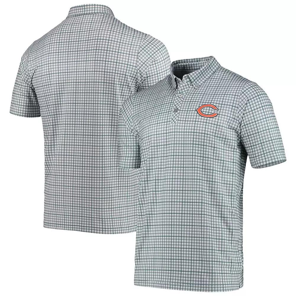 Men's Antigua Gray/Navy Chicago Bears Deliver Button-Down Polo, Size: Medium, White Product Image
