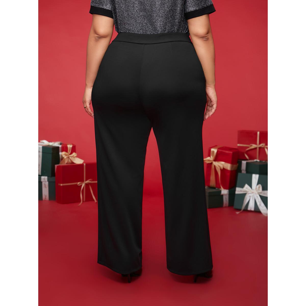 Plus Size Diamond Trim Wide-Leg Pants Women Black Formal Wide Leg Mid Rise Party Pants BloomChic 18-20/2X Product Image