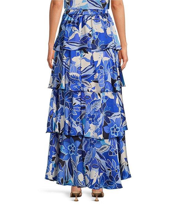 Skies Are Blue Coordinating Satin Floral Printed Tier Maxi Skirt Product Image