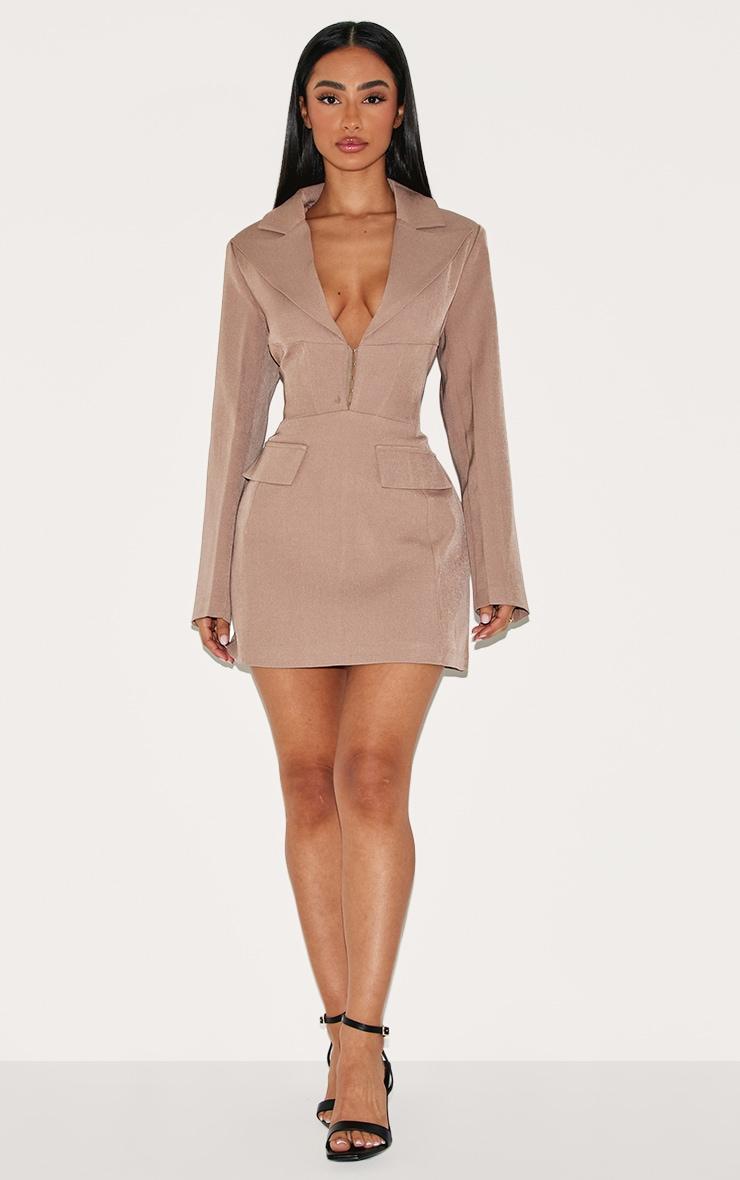 Petite Taupe Hook And Eye Fitted Blazer Dress Product Image