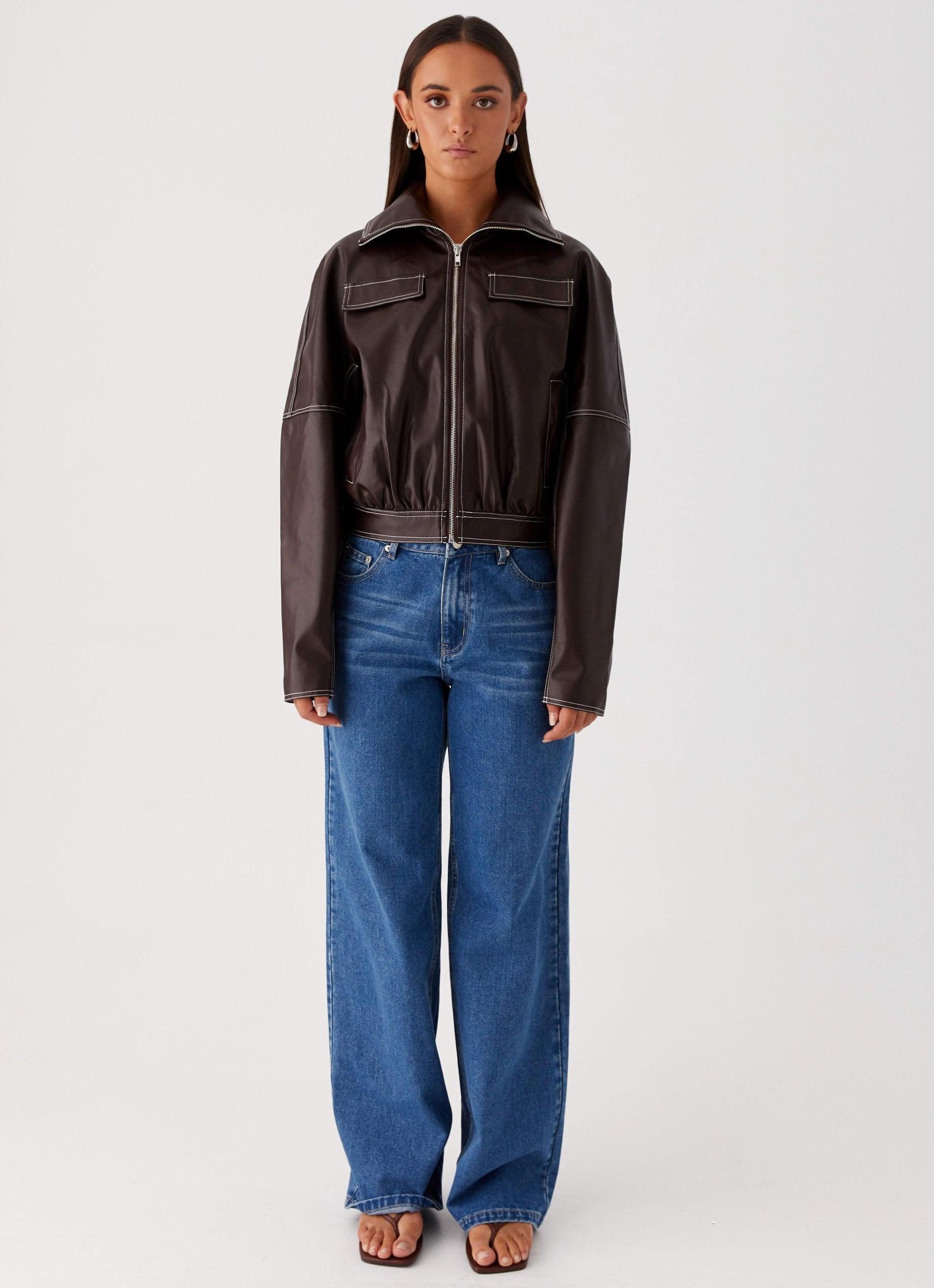 Meant To Be PU Boxy Jacket - Brown Product Image