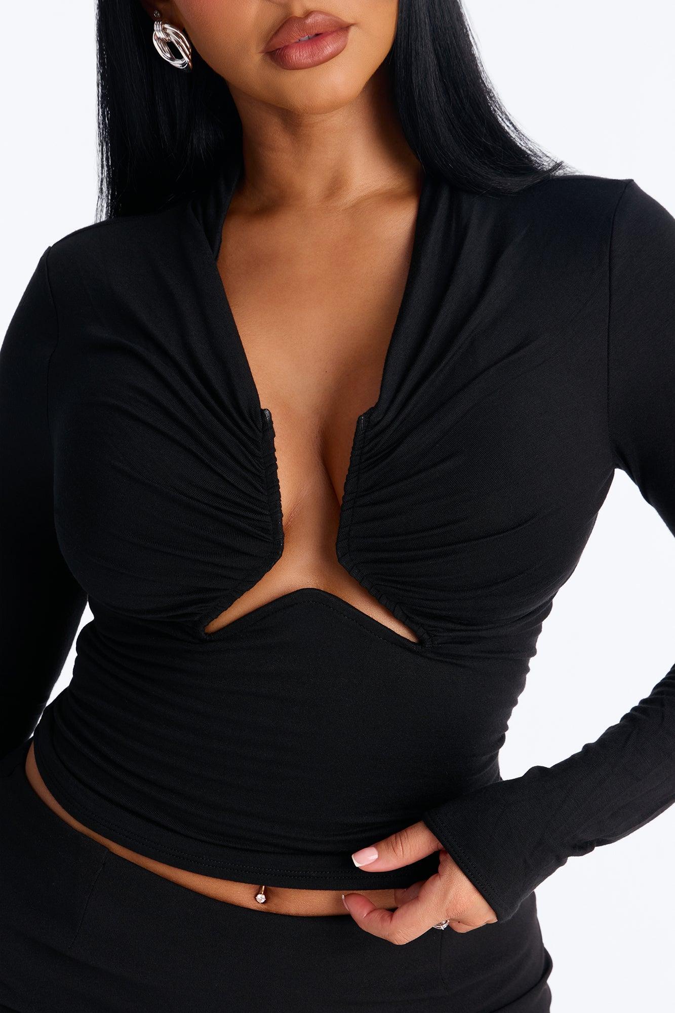 Soft Focus Ruched Long Sleeve Top - Black Female Product Image