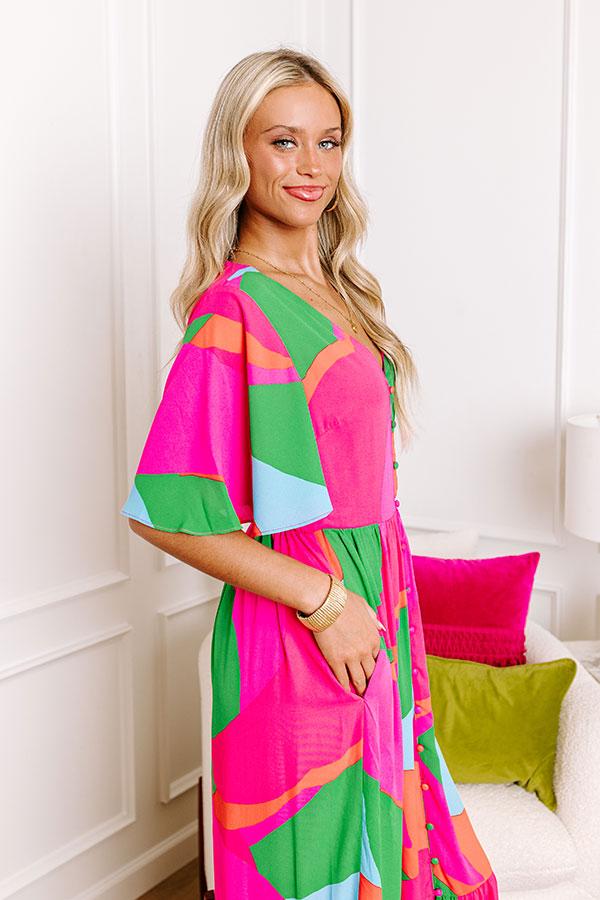Sailboat Soiree Color Block Maxi in Hot Pink Product Image