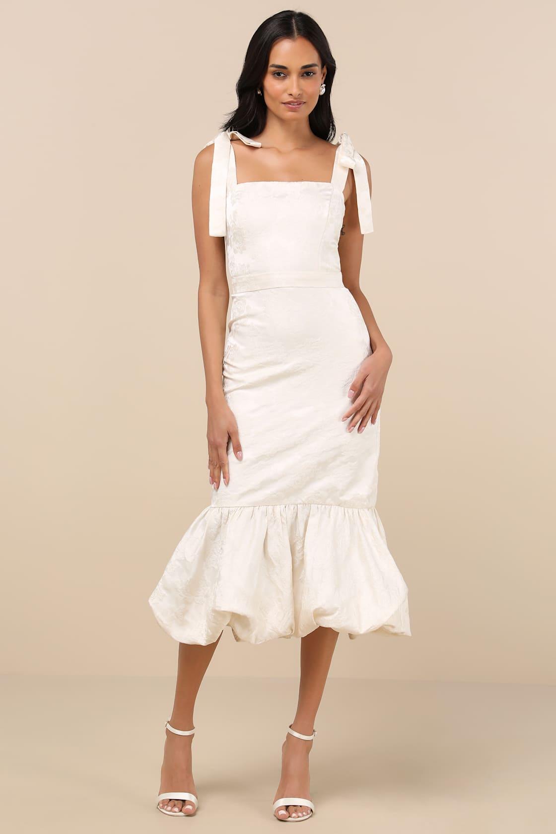 Silvia Ivory Floral Jacquard Trumpet Midi Dress Product Image