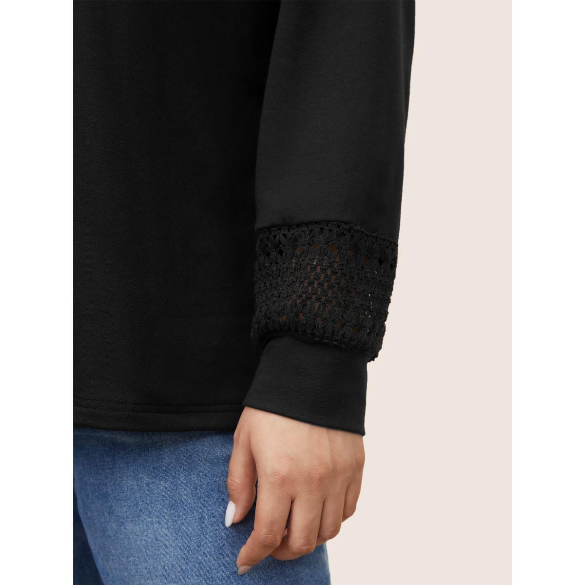 Plus Size Plain Turtle Neck Crochet Lace Sweatshirt Women Black Casual Non Turtleneck Everyday Sweatshirts BloomChic 12/L Product Image