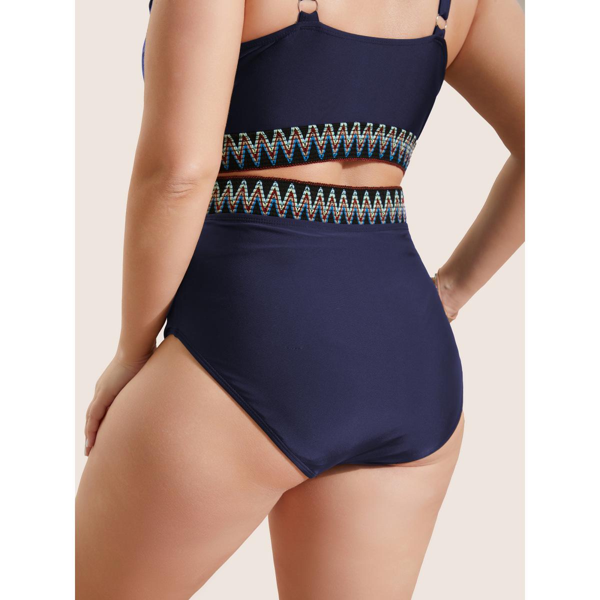 Plus Size Embroidered Elastic Waist High Rise Swim Bottom Women's Swimwear Indigo Beach Woven ribbon&lace trim High stretch Skinny High Rise Curve Swim Bottoms BloomChic 22-24/3X Product Image