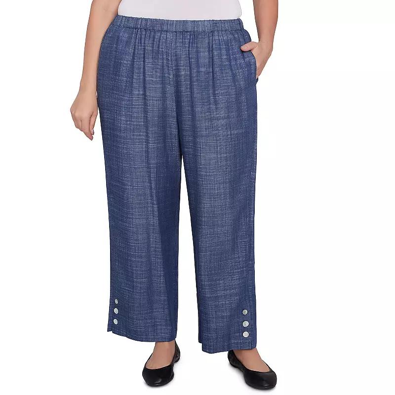 Plus Size Alfred Dunner Relaxed Button Detail Ankle Pants, Womens Green Product Image