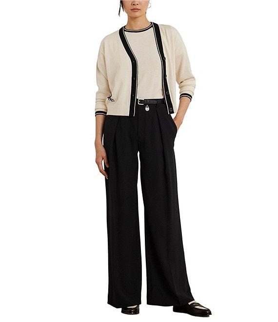 Lauren Ralph Lauren Petite Size Two-Tone Ribbed Crew Neck Short Sleeve Sweater Product Image