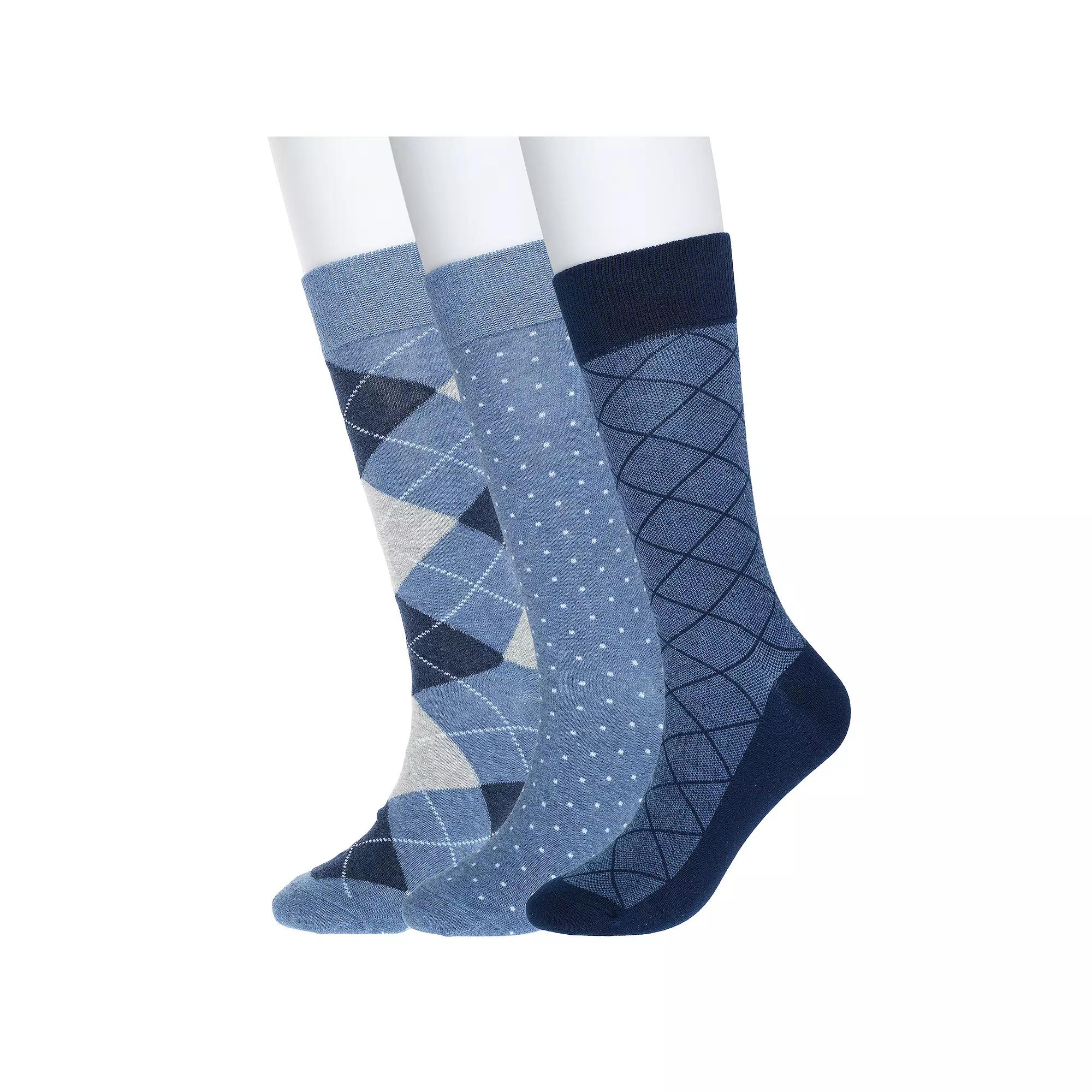 Men's Sonoma Goods For Life® 3-pack Patterned Dress Socks, Blue Argyle Dot Check Product Image