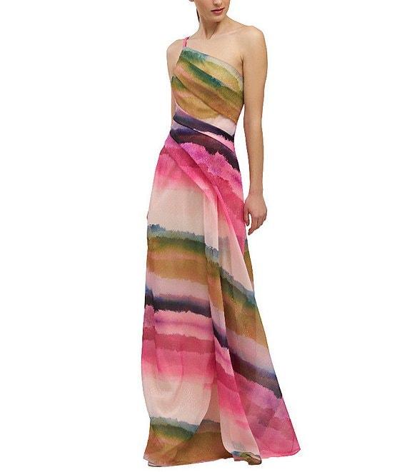 Kay Unger Organza Ombre Stripe One-Shoulder Pleated Ball Gown Product Image