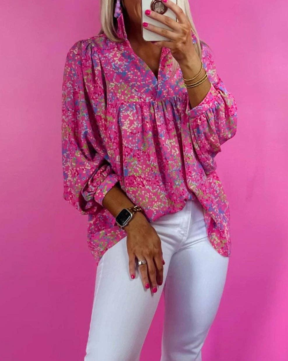 Abstract V-Neck Babydoll Blouse: Orange Product Image