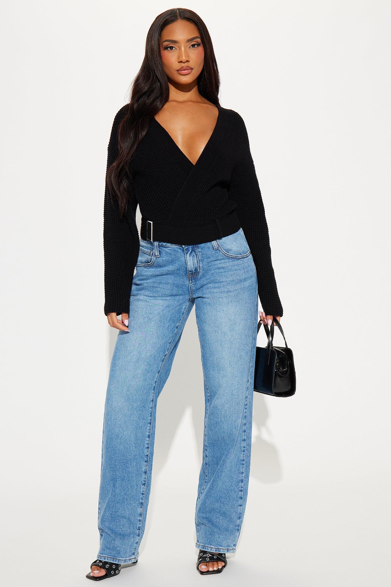 Falling In Love Surplice Sweater - Black Product Image