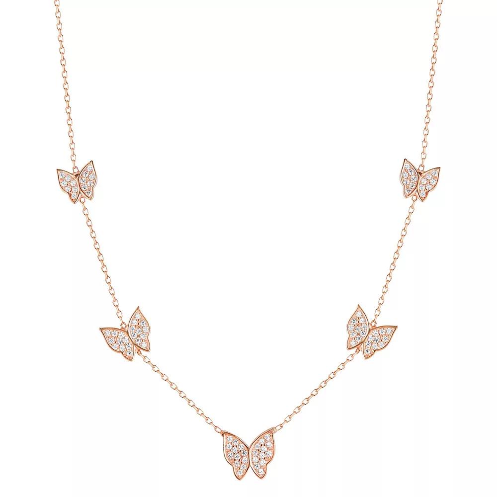 Sunkissed Sterling Cubic Zirconia Butterfly Charm Necklace, Women's, Rose Gold Tone Product Image