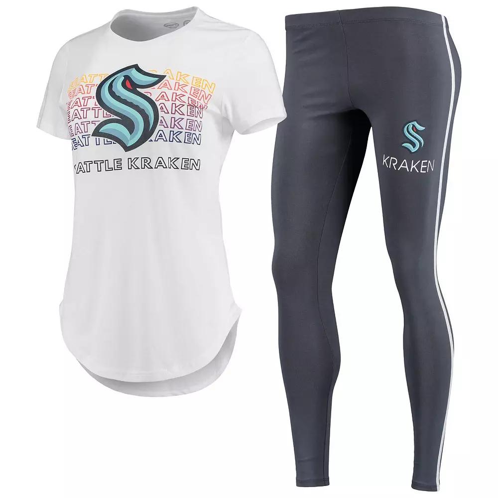Women's Concepts Sport White/Charcoal Seattle Kraken Sonata T-Shirt & Leggings Set,  Product Image