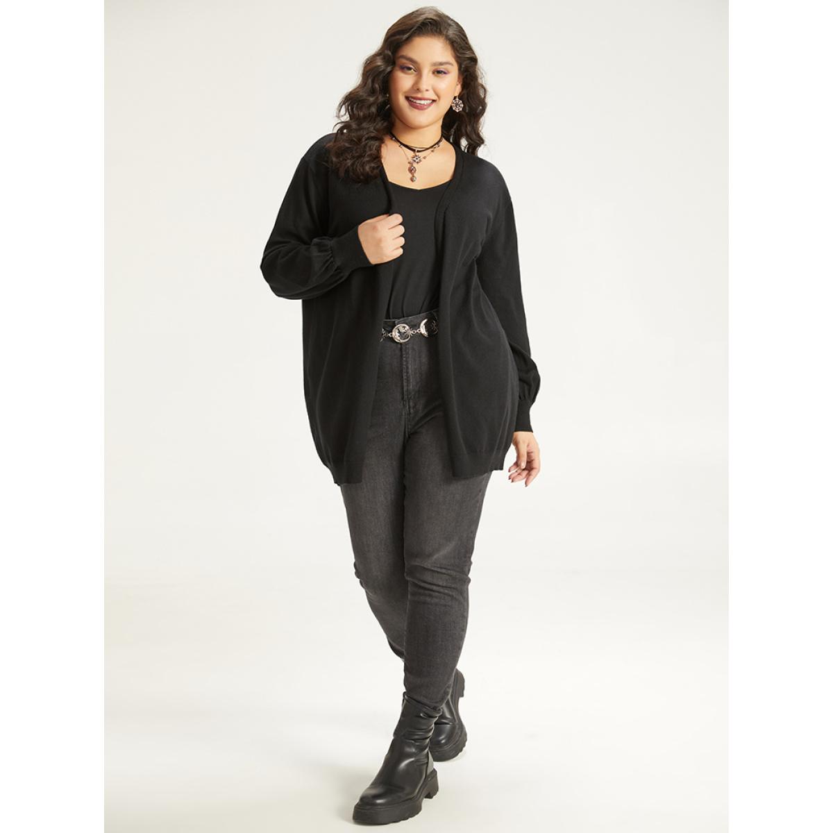 Plus Size Supersoft Essentials Halloween Moon Open Front Puff Sleeve Cardigan Indigo Women Casual Loose Long Sleeve Festival-Halloween Cardigans BloomChic 30/6X Product Image