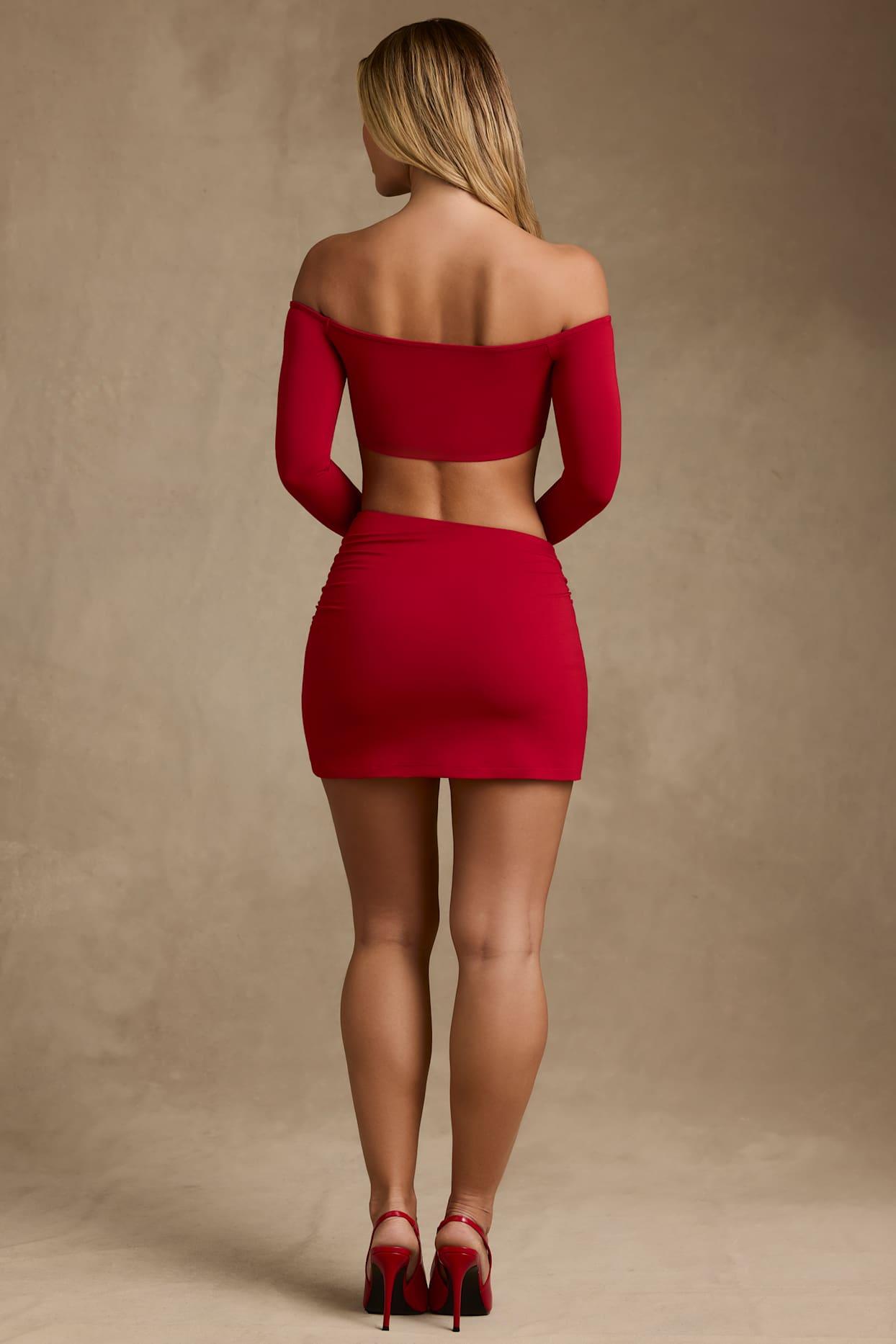 Modal Asymmetric-Waist Mini Skirt in Red Female Product Image