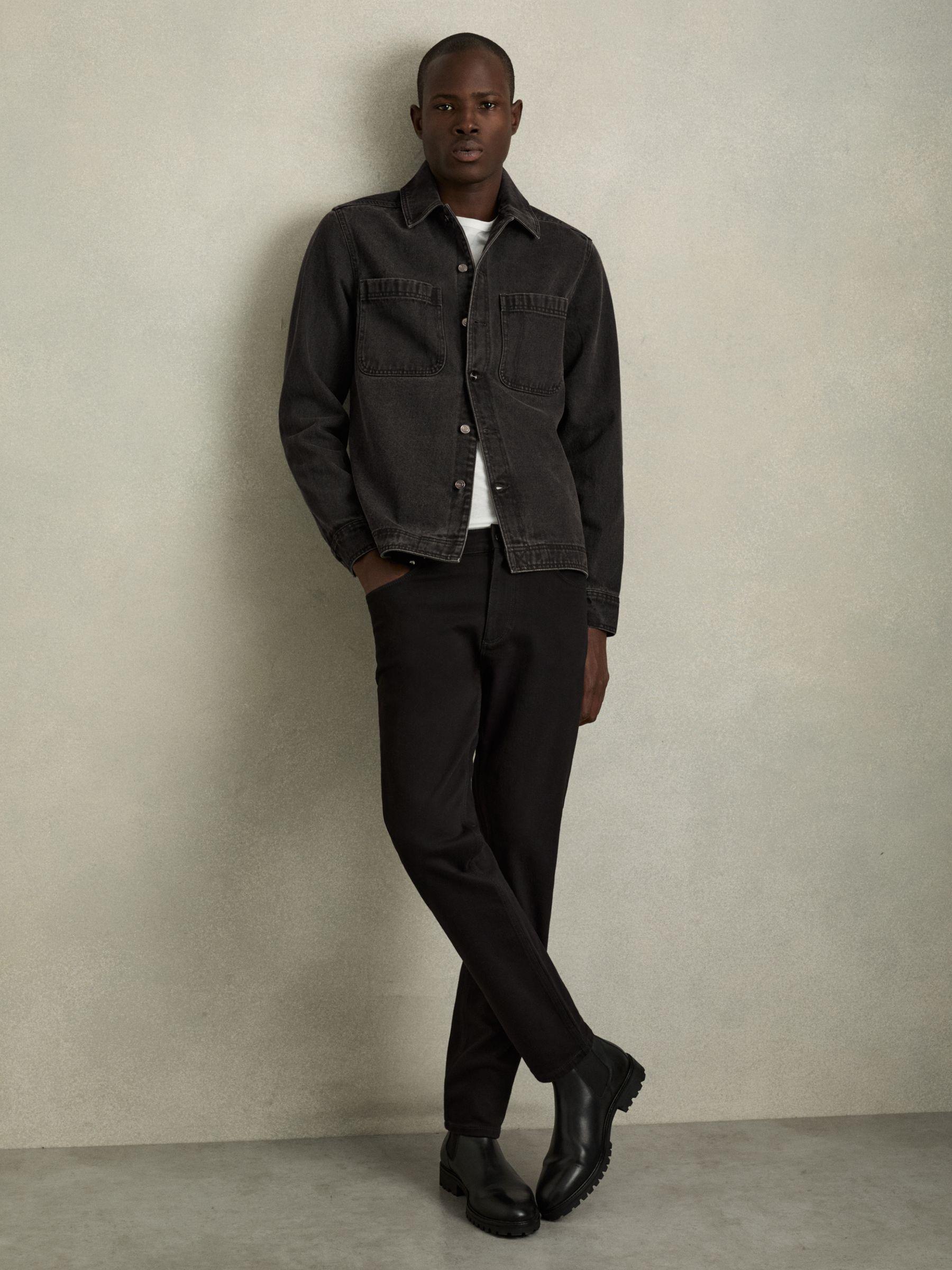 Cotton-Denim Button-Through Overshirt in Washed Black Product Image