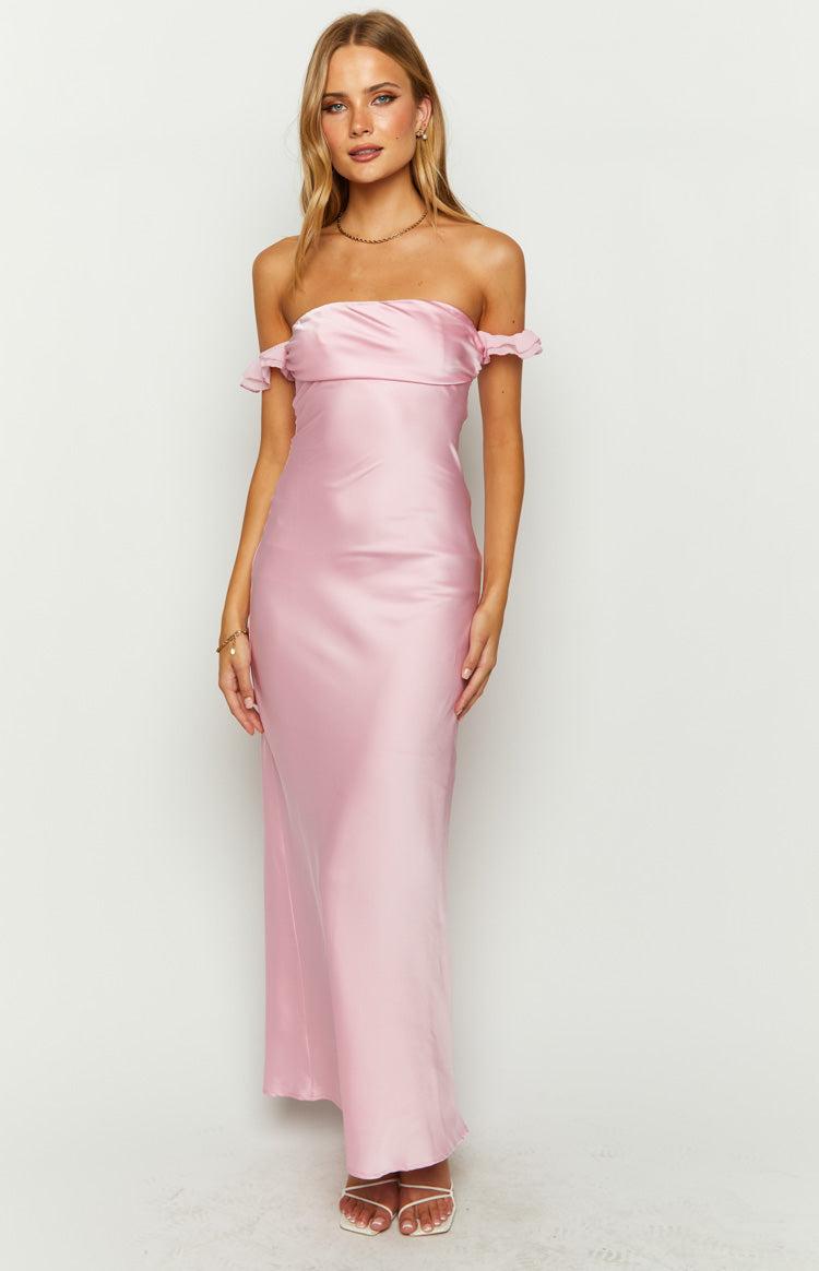 Elvira Pink Satin Formal Maxi Dress Baby Product Image