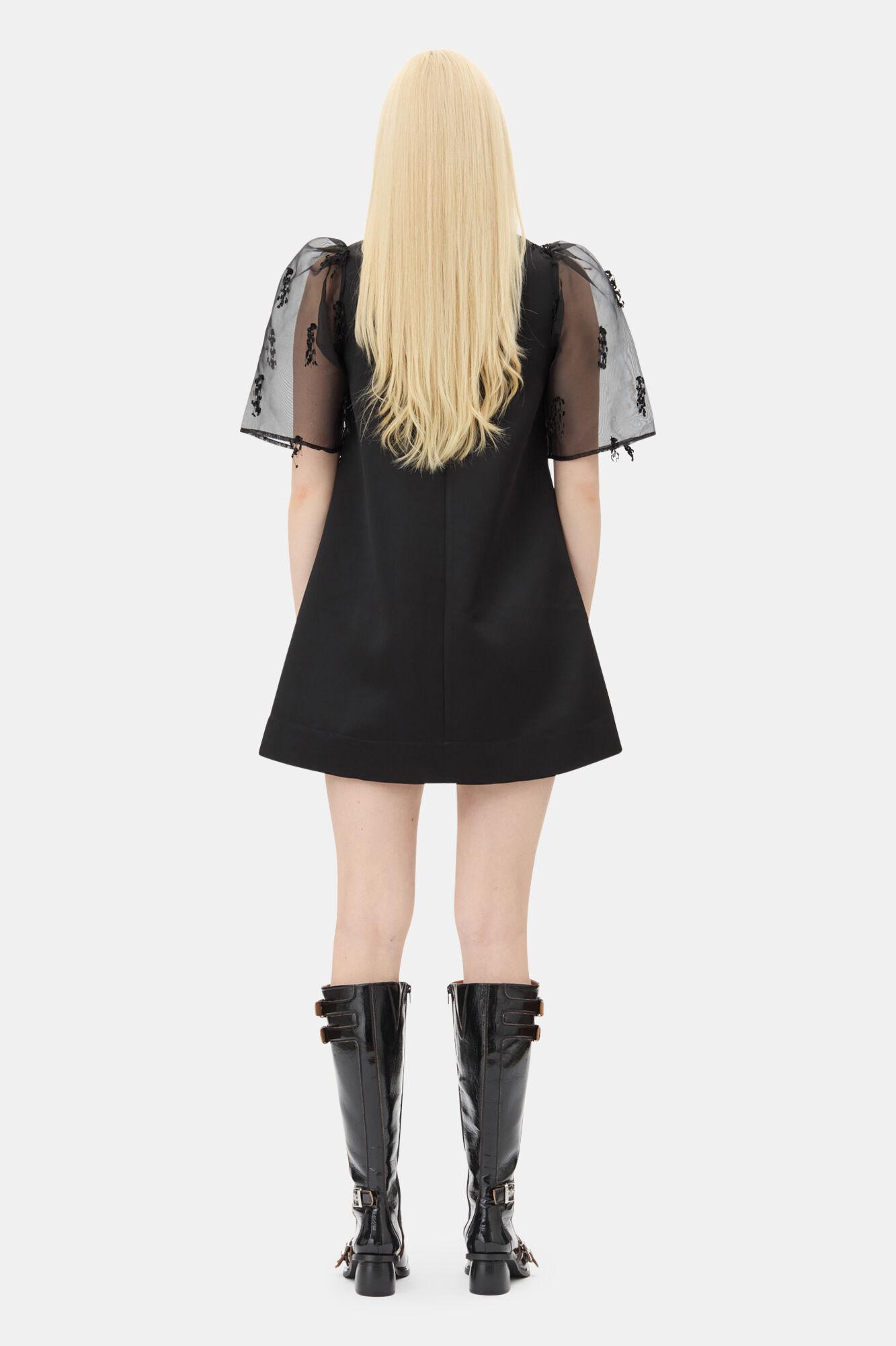Black Fringed Organza Mini Dress Product Image