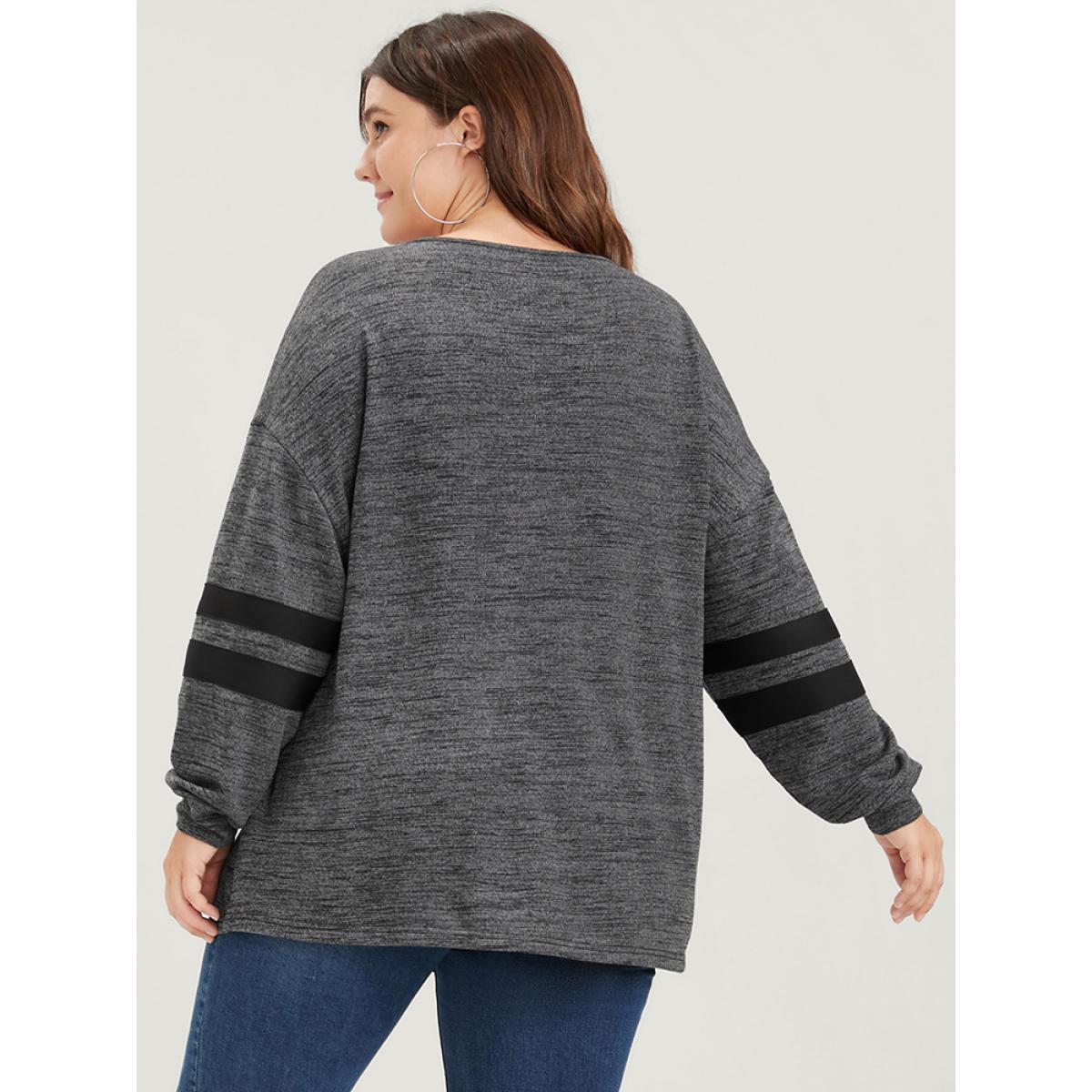 Plus Size Plain Contrast Button Up Round Neck Sweatshirt Women DimGray Casual Contrast Round Neck Dailywear Sweatshirts BloomChic 22-24/3X Product Image