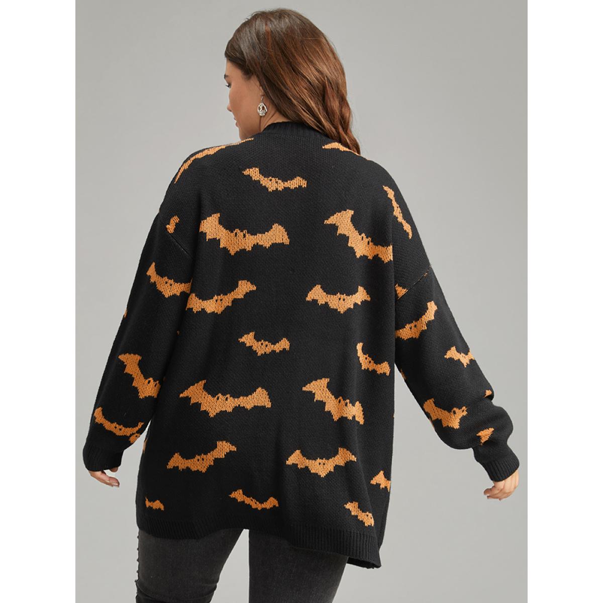Plus Size Halloween Bat Graphic Open Front Cardigan Black Women Casual Loose Long Sleeve Festival-Halloween Cardigans BloomChic 22-24/3X Product Image